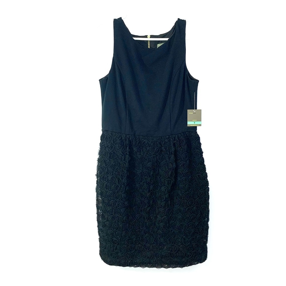 Taylor black flower detail cocktail dress NWT